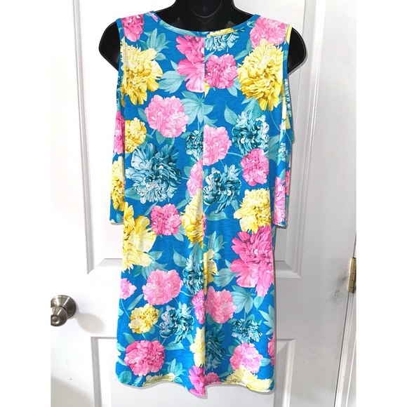 Cold Shoulder blue/yellow/pink floral print top - Picture 4 of 4